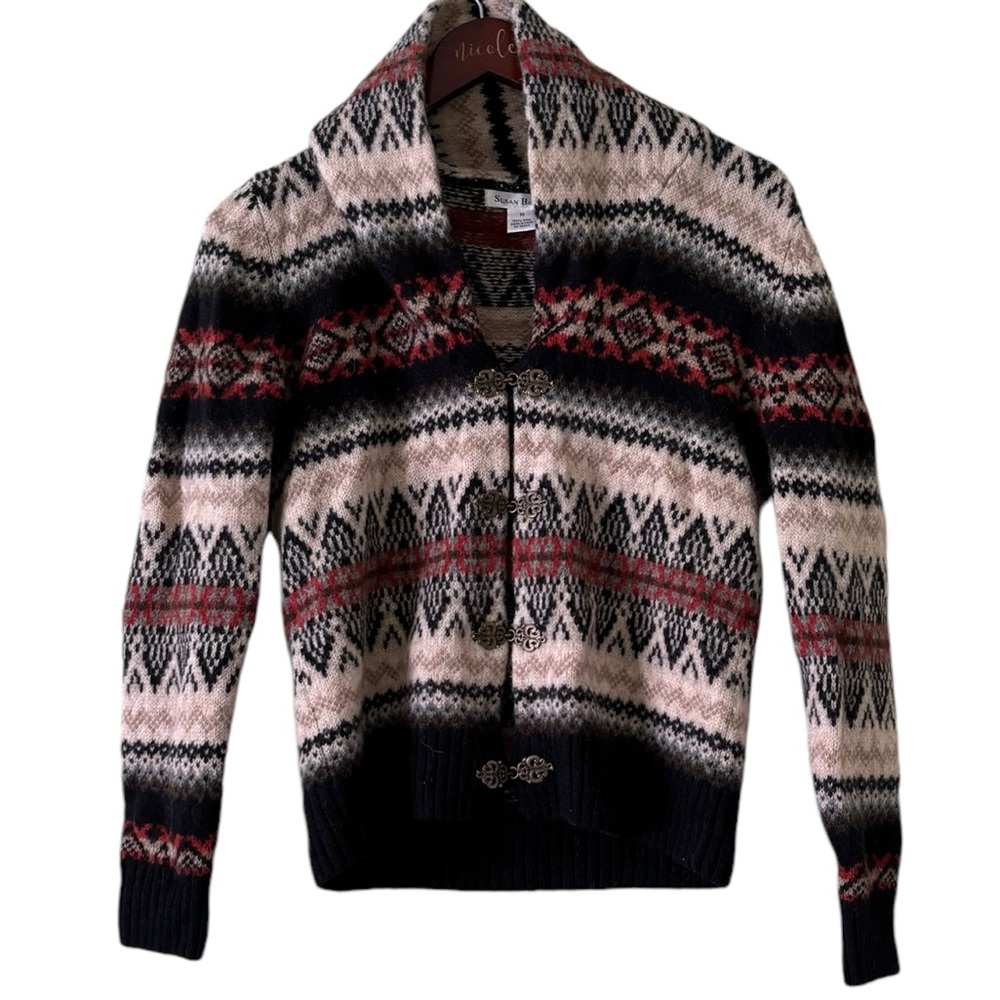 Susan Bristol Women's 100% Wool Western Sweater Jacket Size M Shawl Collar Clasp